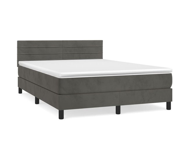 Conforama Cama box spring con colchón terciopelo gris oscuro 140x200 cm Rayas horizontales