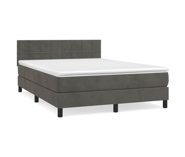 Conforama Cama box spring con colchón terciopelo gris oscuro 140x190 cm Bloques con cuadros