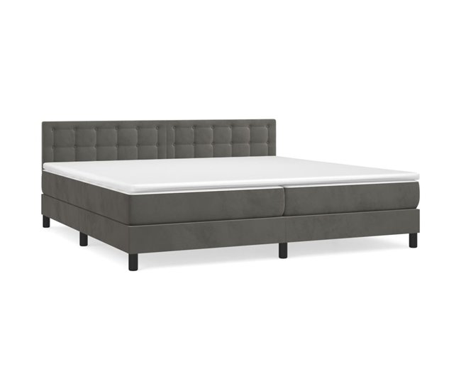 Conforama Cama box spring con colchón terciopelo gris oscuro 200x200 cm Botones