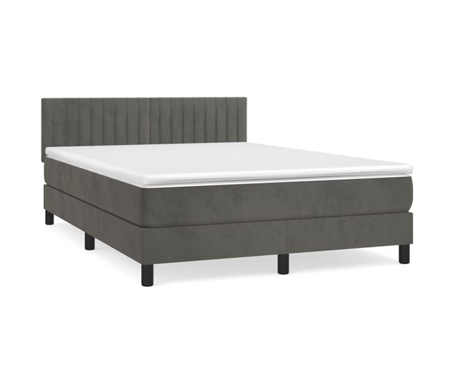 Conforama Cama box spring con colchón terciopelo gris oscuro 140x190 cm Rayas verticales
