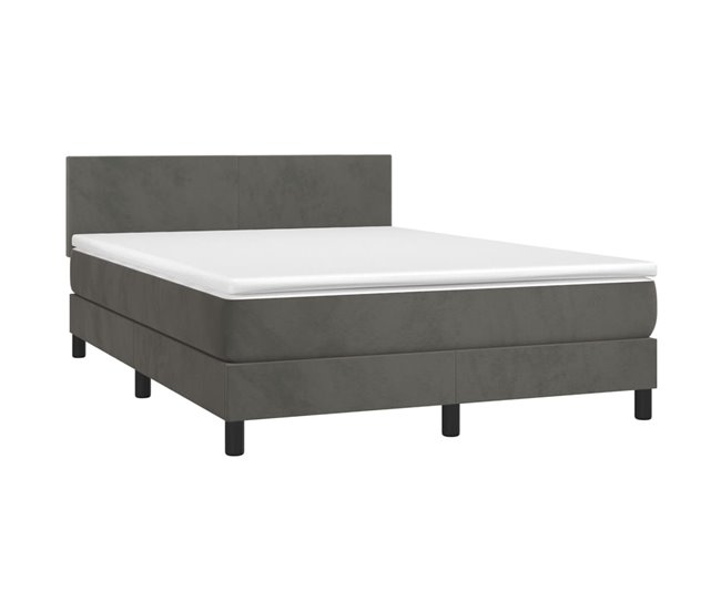 Conforama Cama Box Spring Con Colchón Terciopelo Gris Oscuro 140x190 Cm Diseño Plano