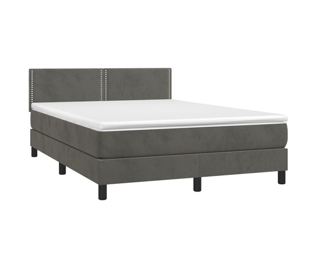 Conforama Cama Box Spring Con Colchón Terciopelo Gris Oscuro 140x190 Cm Liso Con Clavos