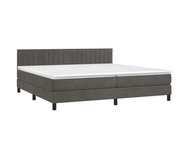 Conforama Cama Box Spring Con Colchón Terciopelo Gris Oscuro 200x200 Cm Rayas Verticales
