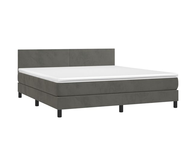 Conforama Cama Box Spring Con Colchón Terciopelo Gris Oscuro 160x200 Cm Diseño Plano