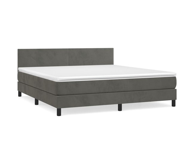 Conforama Cama box spring con colchón terciopelo gris oscuro 160x200 cm Diseño plano