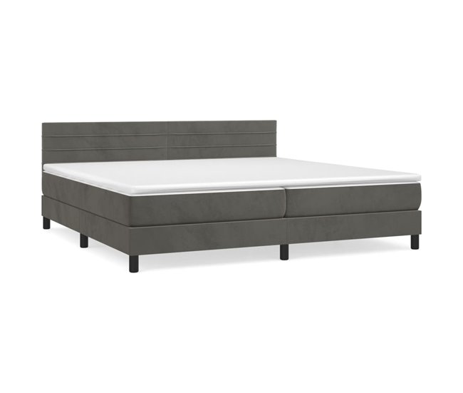 Conforama Cama box spring con colchón terciopelo gris oscuro 200x200 cm Rayas horizontales