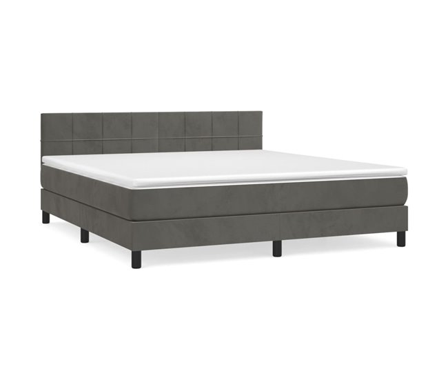 Conforama Cama box spring con colchón terciopelo gris oscuro 160x200 cm Bloques con cuadros