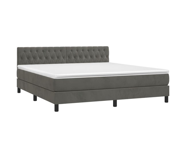 Conforama Cama Box Spring Con Colchón Terciopelo Gris Oscuro 180x200 Cm Diseño De Botones