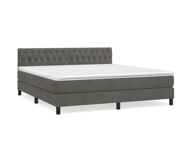 Conforama Cama box spring con colchón terciopelo gris oscuro 180x200 cm Diseño de botones