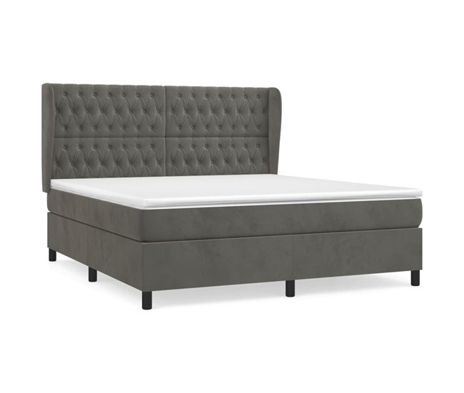 Conforama Cama box spring con colchón terciopelo gris oscuro 180x200 cm Diseño de botones