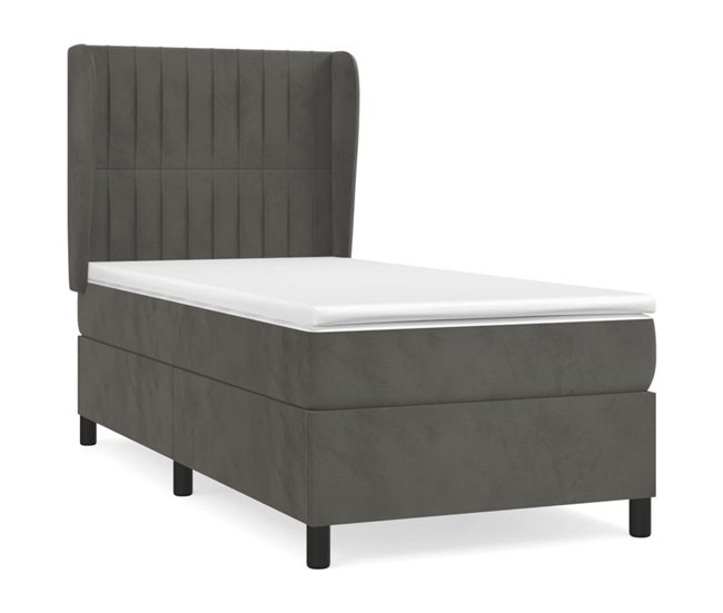 Conforama Cama box spring con colchón terciopelo gris oscuro 90x200 cm Rayas verticales