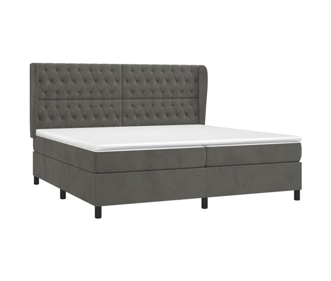 Conforama Cama Box Spring Con Colchón Terciopelo Gris Oscuro 200x200 Cm Diseño De Botones