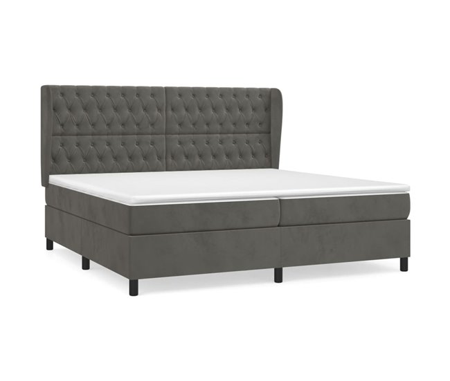 Conforama Cama box spring con colchón terciopelo gris oscuro 200x200 cm Diseño de botones