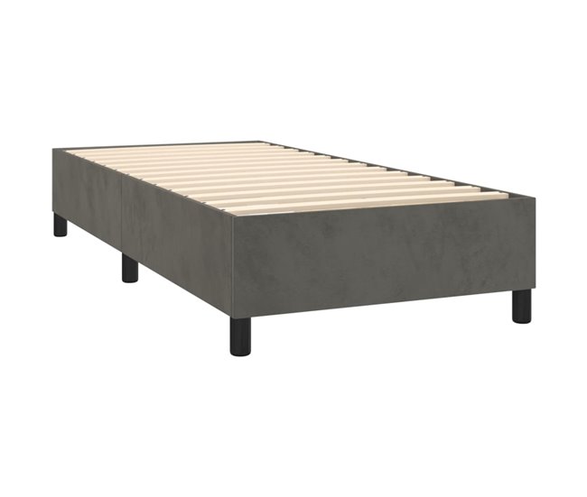 Conforama Cama Box Spring Con Colchón Terciopelo Gris Oscuro 100x200 Cm Rayas Horizontales