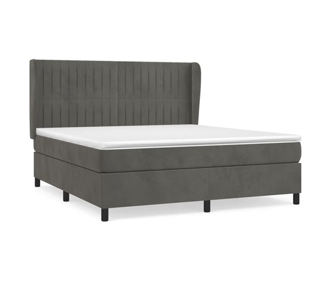 Conforama Cama box spring con colchón terciopelo gris oscuro 160x200 cm Rayas verticales