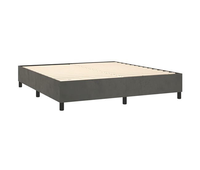 Conforama Cama Box Spring Con Colchón Terciopelo Gris Oscuro 180x200 Cm Rayas Horizontales