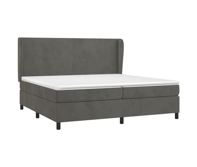 Conforama Cama Box Spring Con Colchón Terciopelo Gris Oscuro 200x200 Cm Diseño Plano