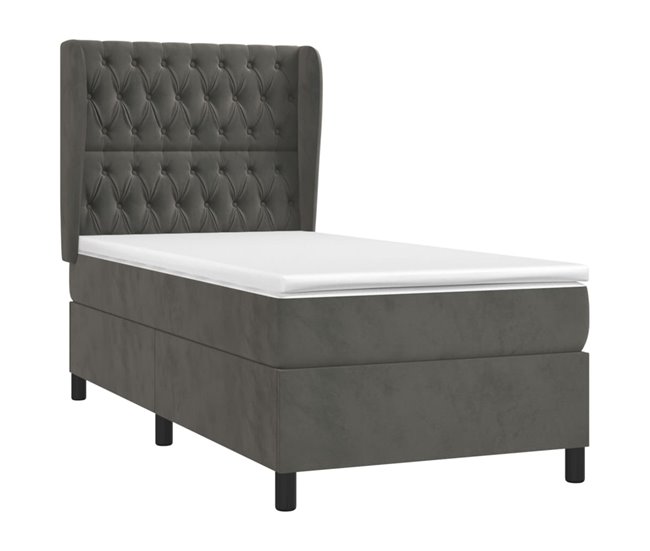 Conforama Cama Box Spring Con Colchón Terciopelo Gris Oscuro 100x200 Cm Diseño De Botones