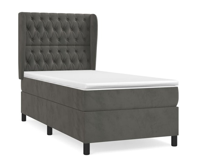 Conforama Cama box spring con colchón terciopelo gris oscuro 100x200 cm Diseño de botones