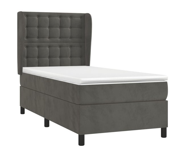 Conforama Cama Box Spring Con Colchón Terciopelo Gris Oscuro 100x200 Cm Botones