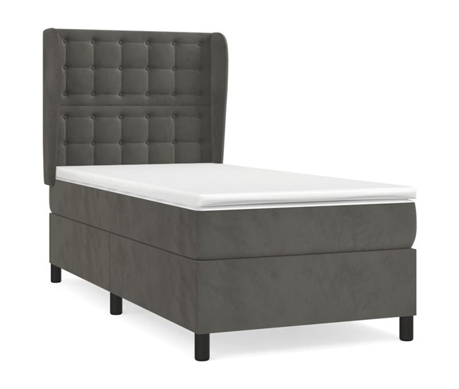 Conforama Cama box spring con colchón terciopelo gris oscuro 100x200 cm Botones