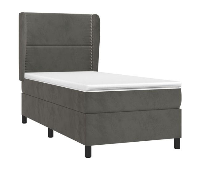 Conforama Cama Box Spring Con Colchón Terciopelo Gris Oscuro 100x200 Cm Liso Con Clavos