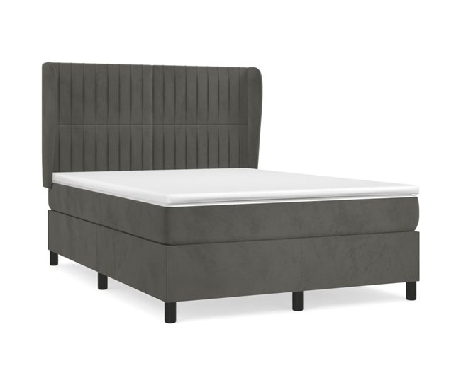 Conforama Cama box spring con colchón terciopelo gris oscuro 140x200 cm Rayas verticales