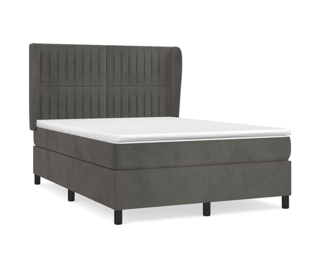 Conforama Cama box spring con colchón terciopelo gris oscuro 140x190 cm Rayas verticales