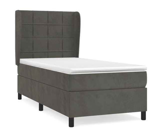 Conforama Cama box spring con colchón terciopelo gris oscuro 90x200 cm Bloques con cuadros