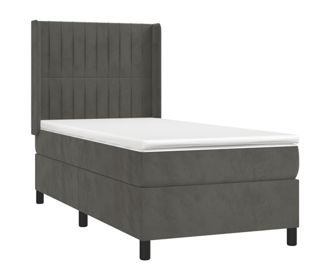 Conforama Cama Box Spring Con Colchón Terciopelo Gris Oscuro 100x200 Cm Rayas Verticales