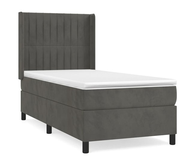 Conforama Cama box spring con colchón terciopelo gris oscuro 100x200 cm Rayas verticales