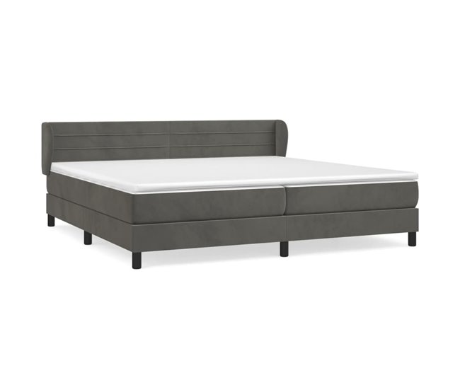Conforama Cama box spring con colchón terciopelo gris oscuro 200x200 cm Rayas horizontales