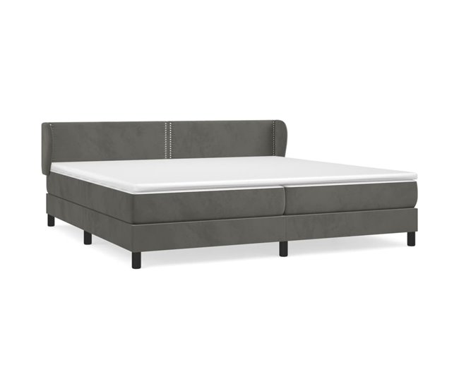 Conforama Cama box spring con colchón terciopelo gris oscuro 200x200 cm Liso con clavos