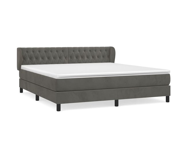 Conforama Cama box spring con colchón terciopelo gris oscuro 160x200 cm Diseño de botones