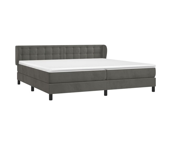Conforama Cama Box Spring Con Colchón Terciopelo Gris Oscuro 200x200 Cm Botones