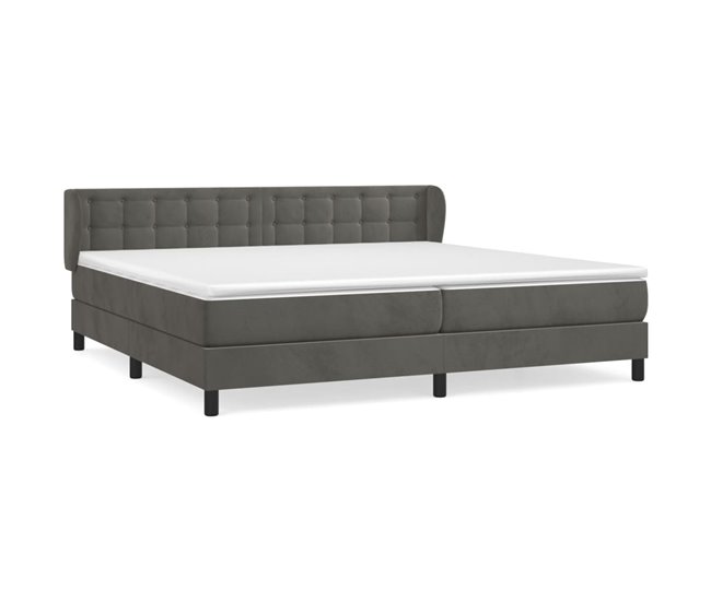 Conforama Cama box spring con colchón terciopelo gris oscuro 200x200 cm Botones