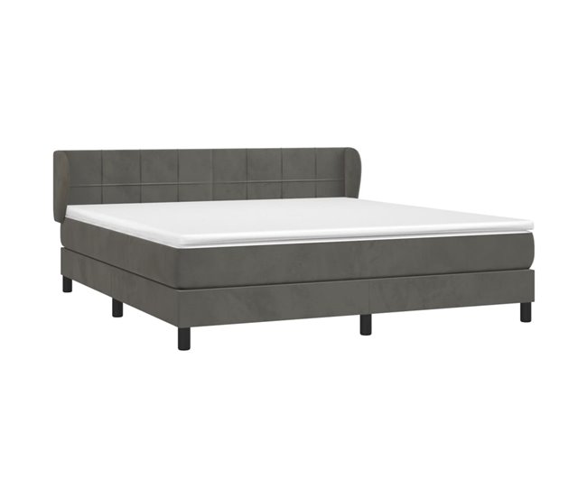 Conforama Cama Box Spring Con Colchón Terciopelo Gris Oscuro 160x200 Cm Bloques Con Cuadros