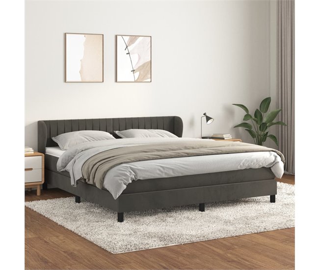Conforama Cama Box Spring Con Colchón Terciopelo Gris Oscuro 160x200 Cm Rayas Verticales