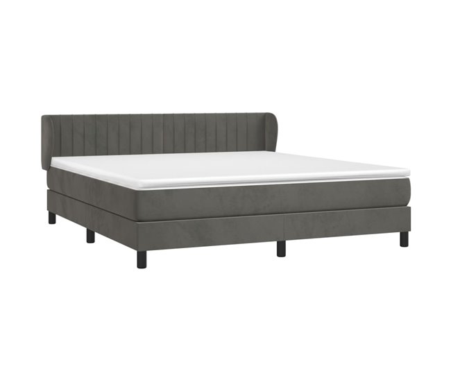 Conforama Cama Box Spring Con Colchón Terciopelo Gris Oscuro 160x200 Cm Rayas Verticales