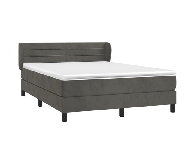 Conforama Cama Box Spring Con Colchón Terciopelo Gris Oscuro 180x200 Cm Rayas Horizontales