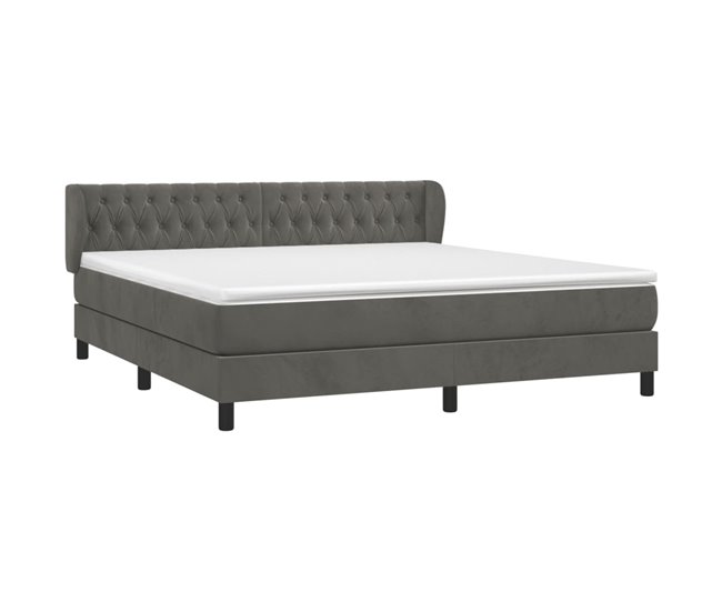 Conforama Cama Box Spring Con Colchón Terciopelo Gris Oscuro 180x200 Cm Diseño De Botones