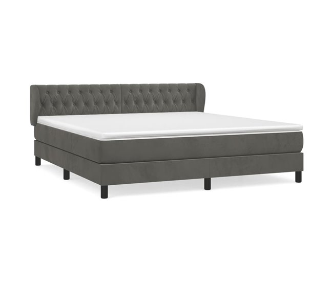 Conforama Cama box spring con colchón terciopelo gris oscuro 180x200 cm Diseño de botones