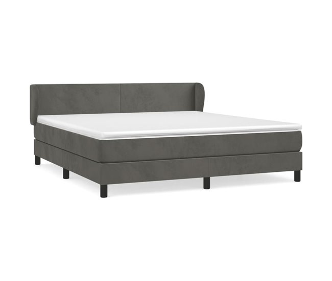 Conforama Cama box spring con colchón terciopelo gris oscuro 160x200 cm Diseño plano