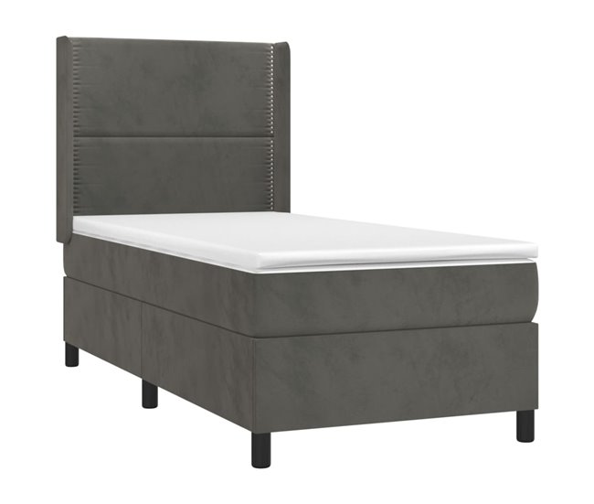 Conforama Cama Box Spring Con Colchón Terciopelo Gris Oscuro 90x200 Cm Liso Con Clavos