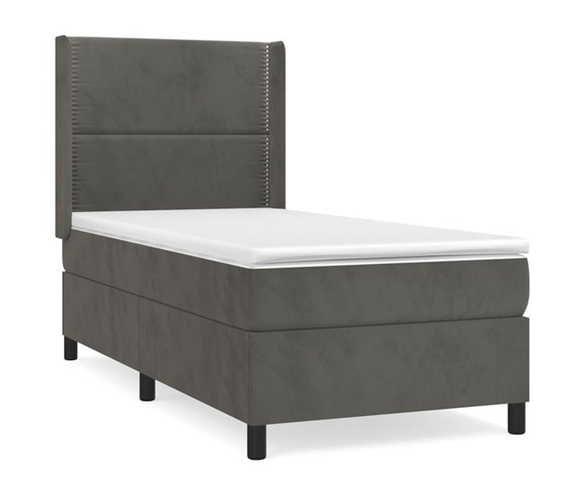 Conforama Cama box spring con colchón terciopelo gris oscuro 90x200 cm Liso con clavos