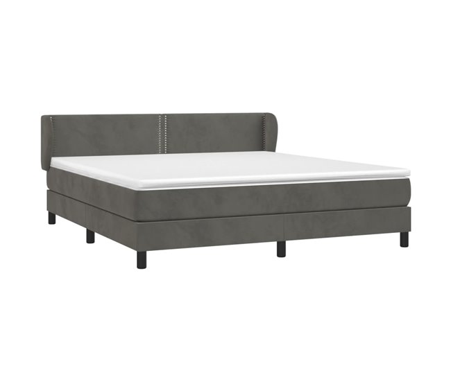 Conforama Cama Box Spring Con Colchón Terciopelo Gris Oscuro 180x200 Cm Liso Con Clavos