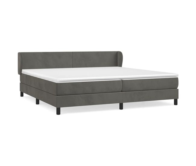 Conforama Cama box spring con colchón terciopelo gris oscuro 200x200 cm Diseño plano