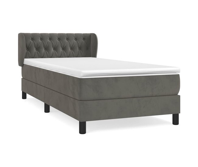 Conforama Cama box spring con colchón terciopelo gris oscuro 100x200 cm Diseño de botones