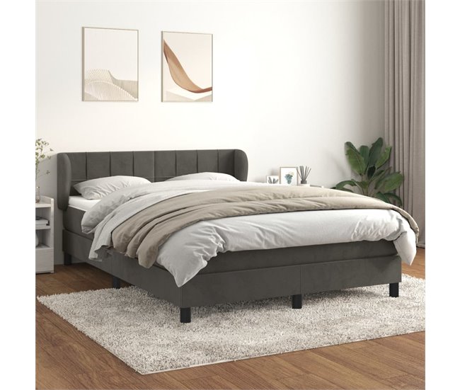 Conforama Cama Box Spring Con Colchón Terciopelo Gris Oscuro 140x200 Cm Bloques Con Cuadros