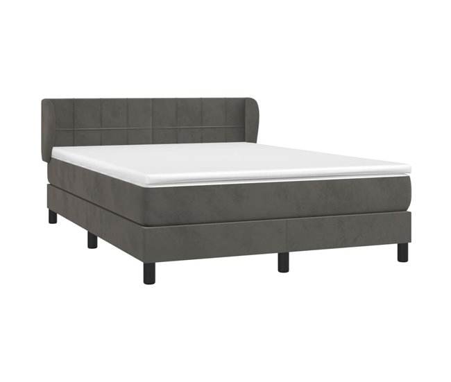 Conforama Cama Box Spring Con Colchón Terciopelo Gris Oscuro 140x200 Cm Bloques Con Cuadros
